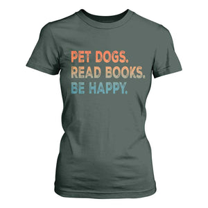 Dog Book Lovers T Shirt For Women Retro Pet Dogs Read Books Be Happy TS10 Dark Forest Green Print Your Wear