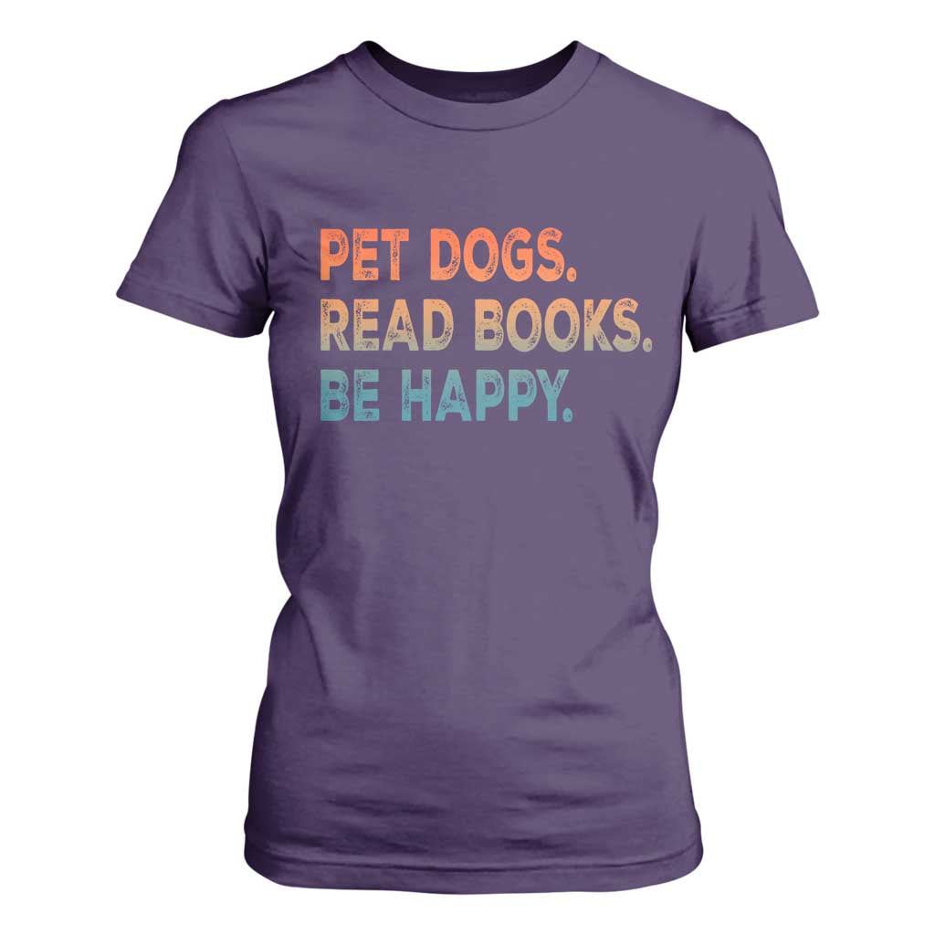 Dog Book Lovers T Shirt For Women Retro Pet Dogs Read Books Be Happy TS10 Purple Print Your Wear