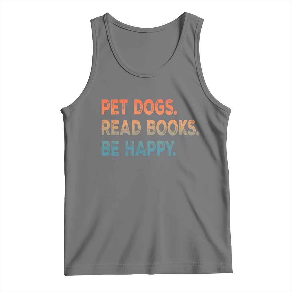 Dog Book Lovers Tank Top Retro Pet Dogs Read Books Be Happy TS10 Black Heather Print Your Wear
