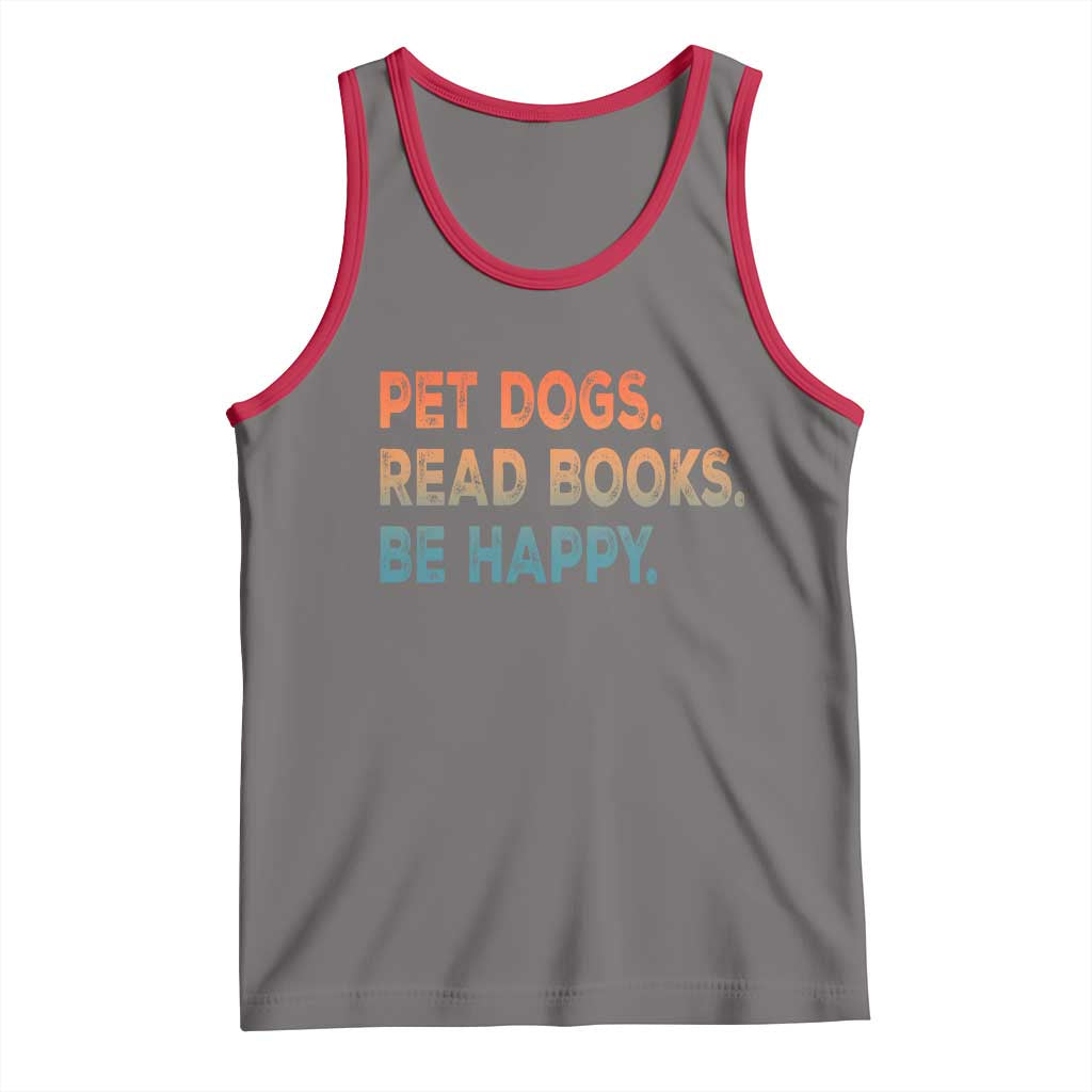 Dog Book Lovers Tank Top Retro Pet Dogs Read Books Be Happy TS10 Deep Heather Red Print Your Wear