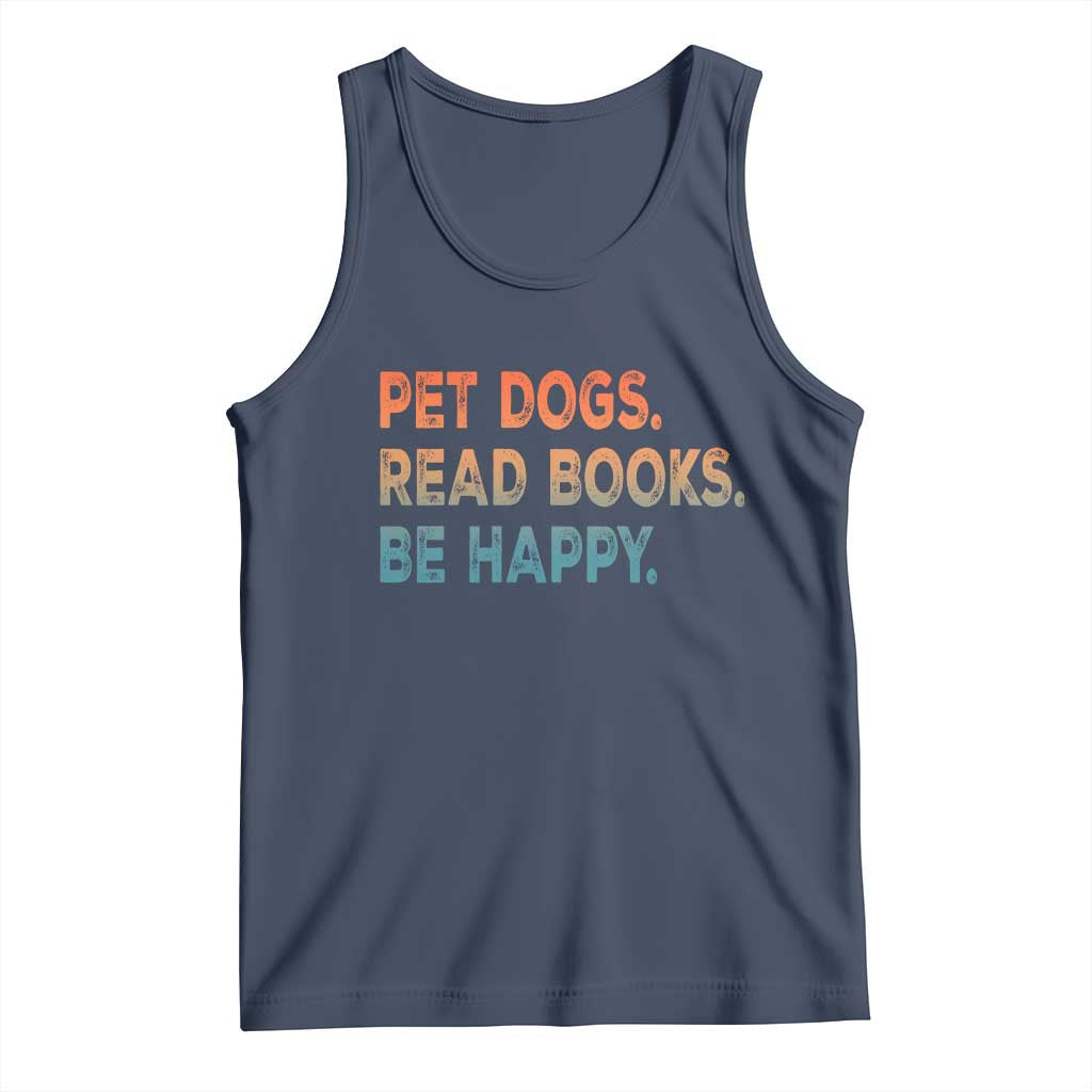 Dog Book Lovers Tank Top Retro Pet Dogs Read Books Be Happy TS10 Navy Print Your Wear