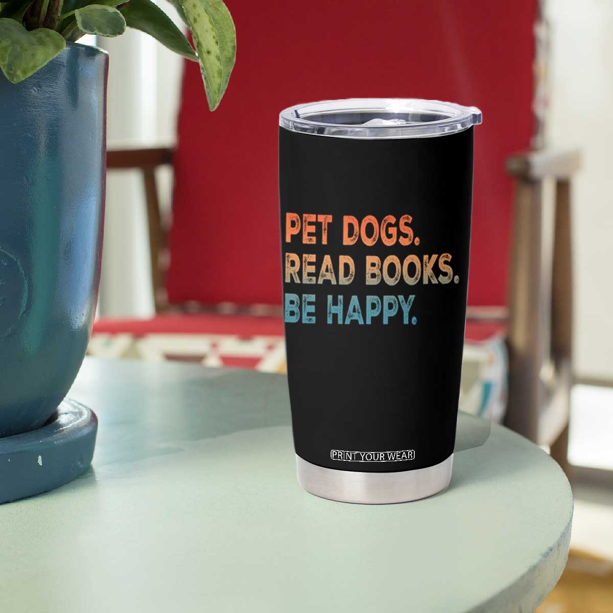 Dog Book Lovers Tumbler Cup Retro Pet Dogs Read Books Be Happy TS10 Print Your Wear