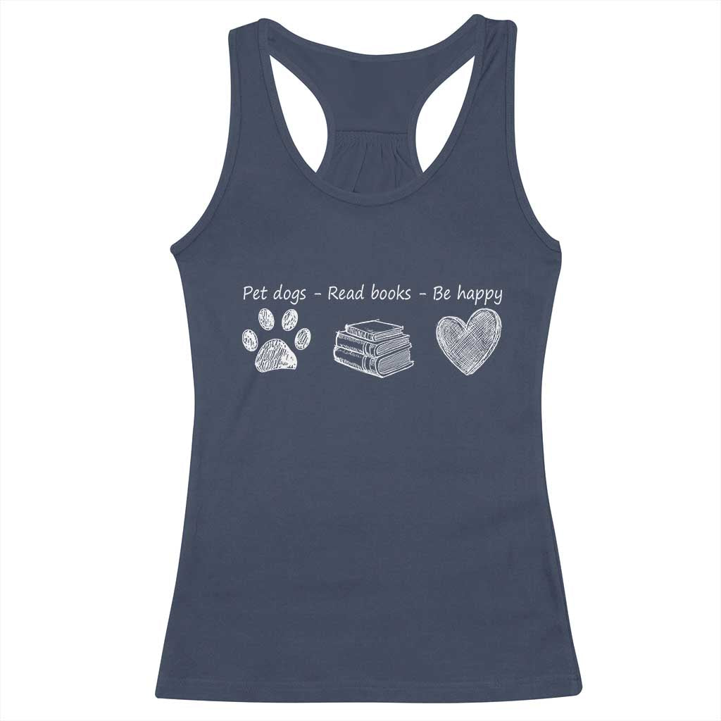 Funny Dog Book Lovers Racerback Tank Top Pet Dogs Read Books Be Happy TS10 Navy Print Your Wear