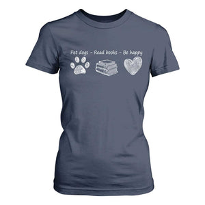 Funny Dog Book Lovers T Shirt For Women Pet Dogs Read Books Be Happy TS10 Navy Print Your Wear