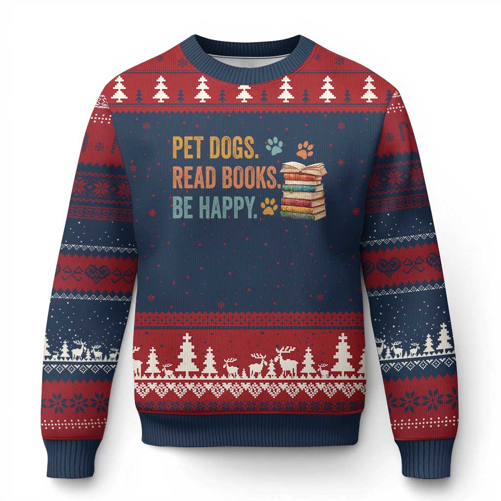 Retro Dog Book Lovers Ugly Christmas Sweater Bookish Dog Mom Gift TS10 Navy Red Print Your Wear