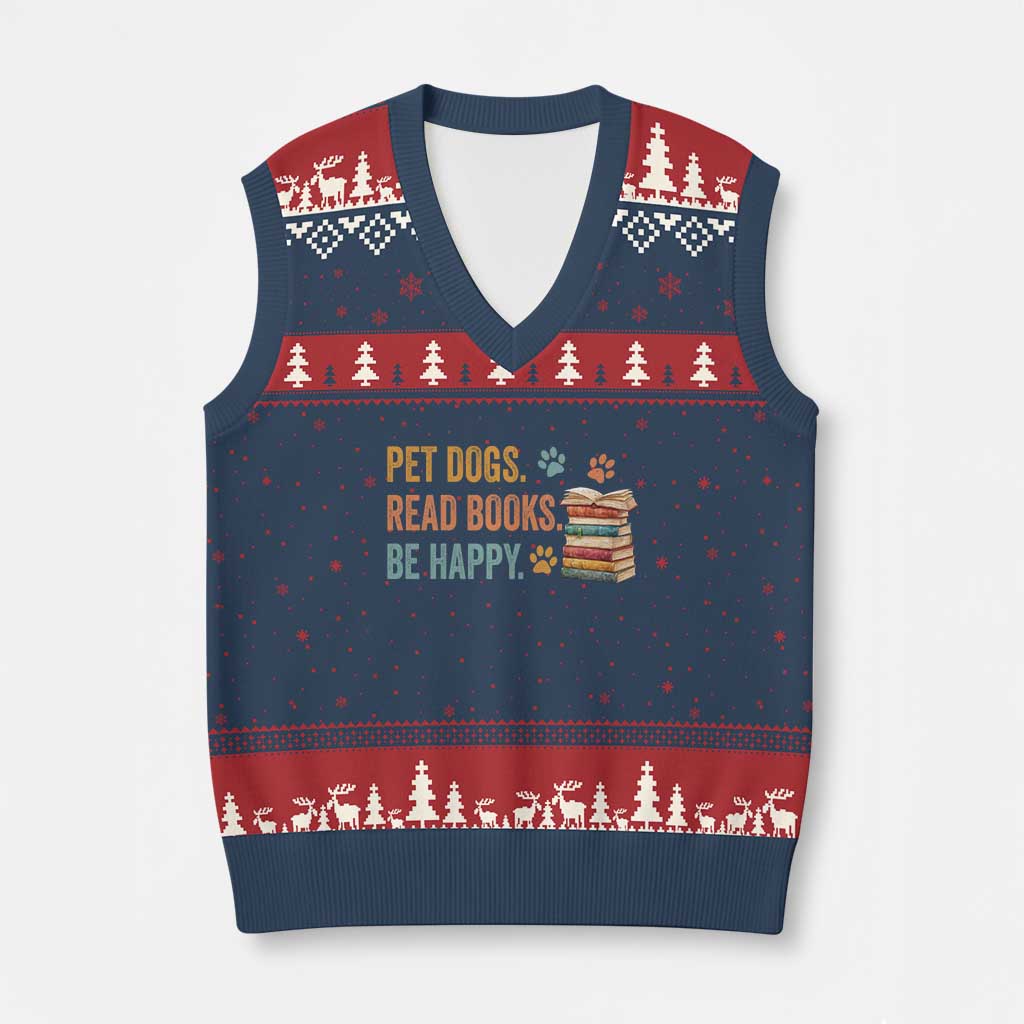Retro Dog Book Lovers V-Neck Knit Sweater Vest Bookish Dog Mom Gift TS10 Navy Red Print Your Wear