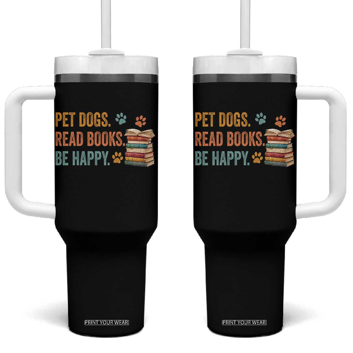 Retro Dog Book Lovers Tumbler With Handle Bookish Dog Mom Gift TS10 One Size: 40 oz Black Print Your Wear