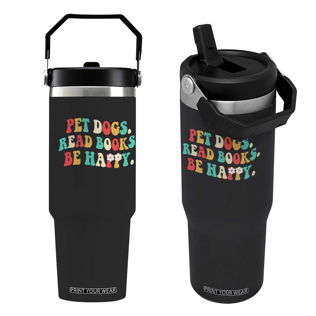 Dog Book Lover Flip Straw Tumbler Retro Groovy Flower Bookish Dog Mom Gift TS10 One Size: 30 oz Black Print Your Wear