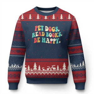 Dog Book Lover Ugly Christmas Sweater Retro Groovy Flower Bookish Dog Mom Gift TS10 Navy Red Print Your Wear