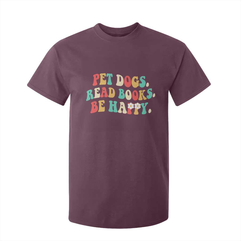 Dog Book Lover T Shirt For Kid Retro Groovy Flower Bookish Dog Mom Gift TS10 Maroon Print Your Wear