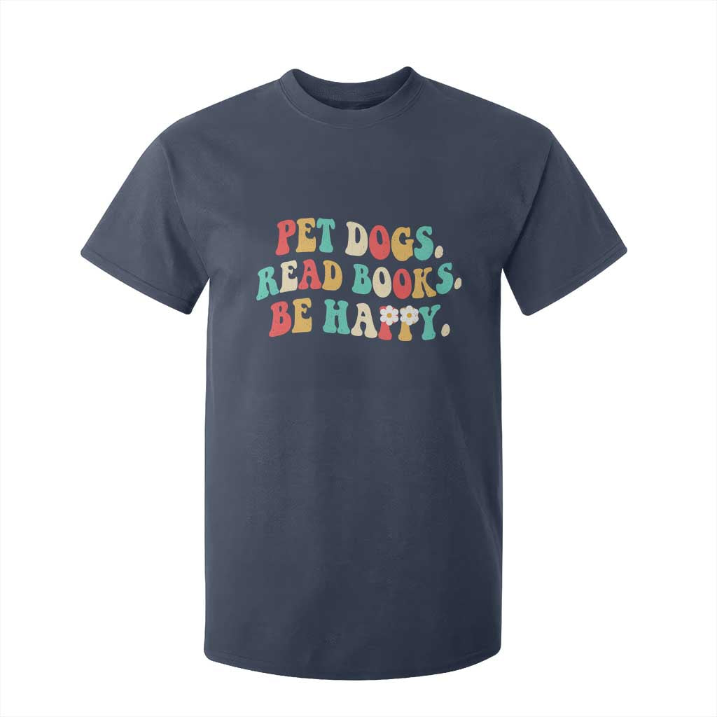 Dog Book Lover T Shirt For Kid Retro Groovy Flower Bookish Dog Mom Gift TS10 Navy Print Your Wear