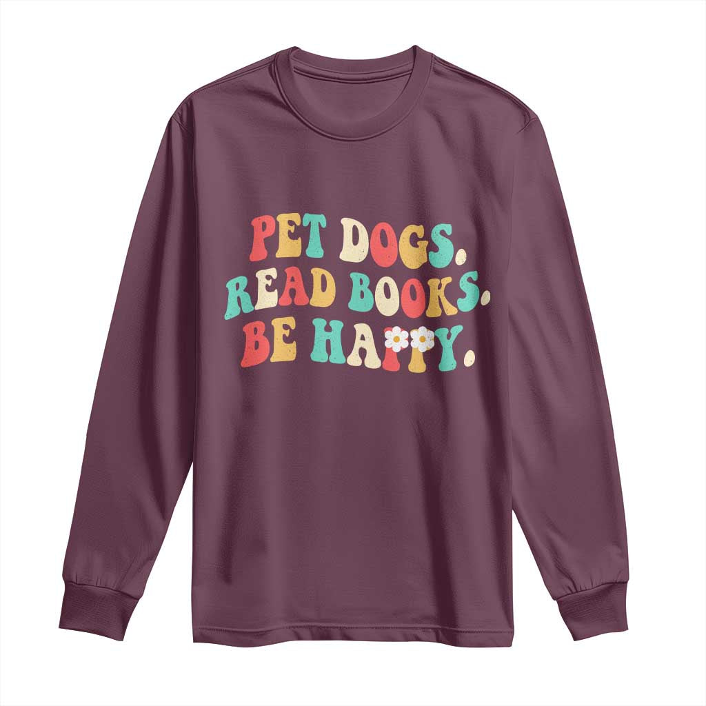 Dog Book Lover Long Sleeve Shirt Retro Groovy Flower Bookish Dog Mom Gift TS10 Maroon Print Your Wear