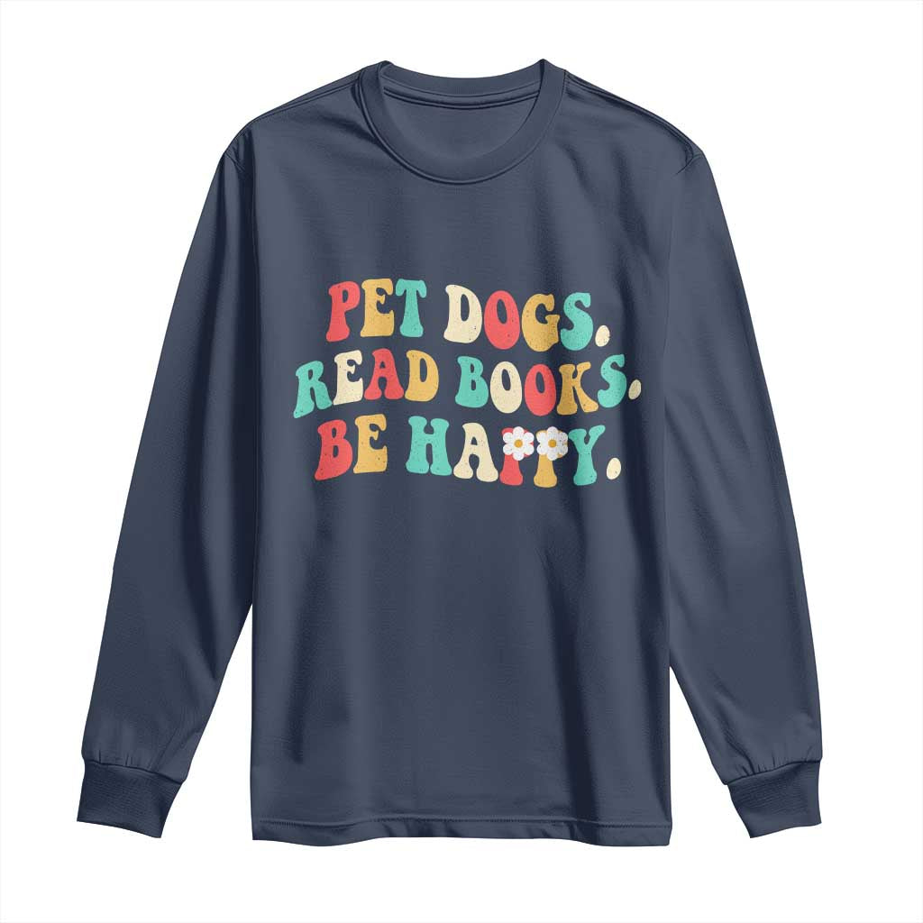 Dog Book Lover Long Sleeve Shirt Retro Groovy Flower Bookish Dog Mom Gift TS10 Navy Print Your Wear