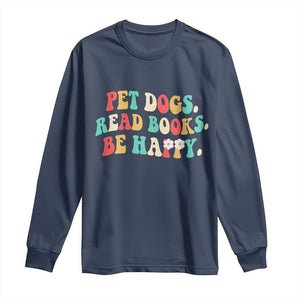 Dog Book Lover Long Sleeve Shirt Retro Groovy Flower Bookish Dog Mom Gift TS10 Navy Print Your Wear