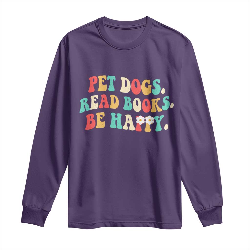 Dog Book Lover Long Sleeve Shirt Retro Groovy Flower Bookish Dog Mom Gift TS10 Purple Print Your Wear