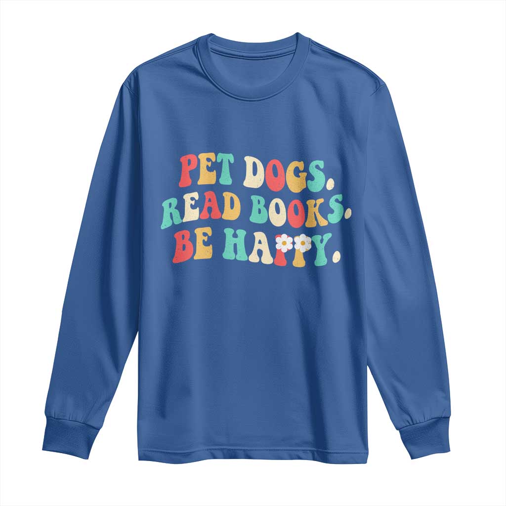 Dog Book Lover Long Sleeve Shirt Retro Groovy Flower Bookish Dog Mom Gift TS10 Royal Blue Print Your Wear