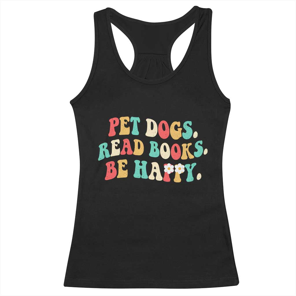 Dog Book Lover Racerback Tank Top Retro Groovy Flower Bookish Dog Mom Gift TS10 Black Print Your Wear
