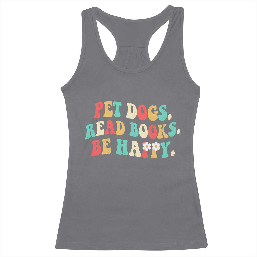 Dog Book Lover Racerback Tank Top Retro Groovy Flower Bookish Dog Mom Gift TS10 Charcoal Print Your Wear