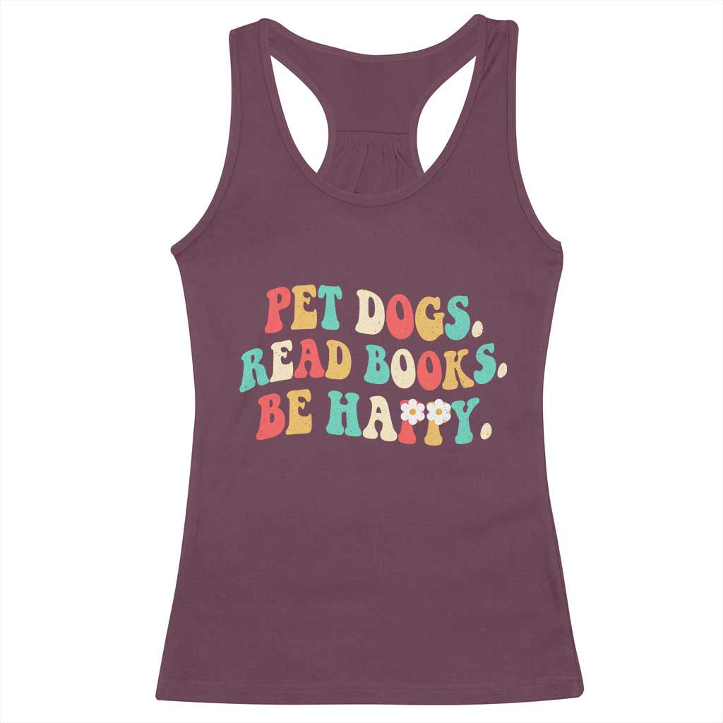 Dog Book Lover Racerback Tank Top Retro Groovy Flower Bookish Dog Mom Gift TS10 Maroon Print Your Wear
