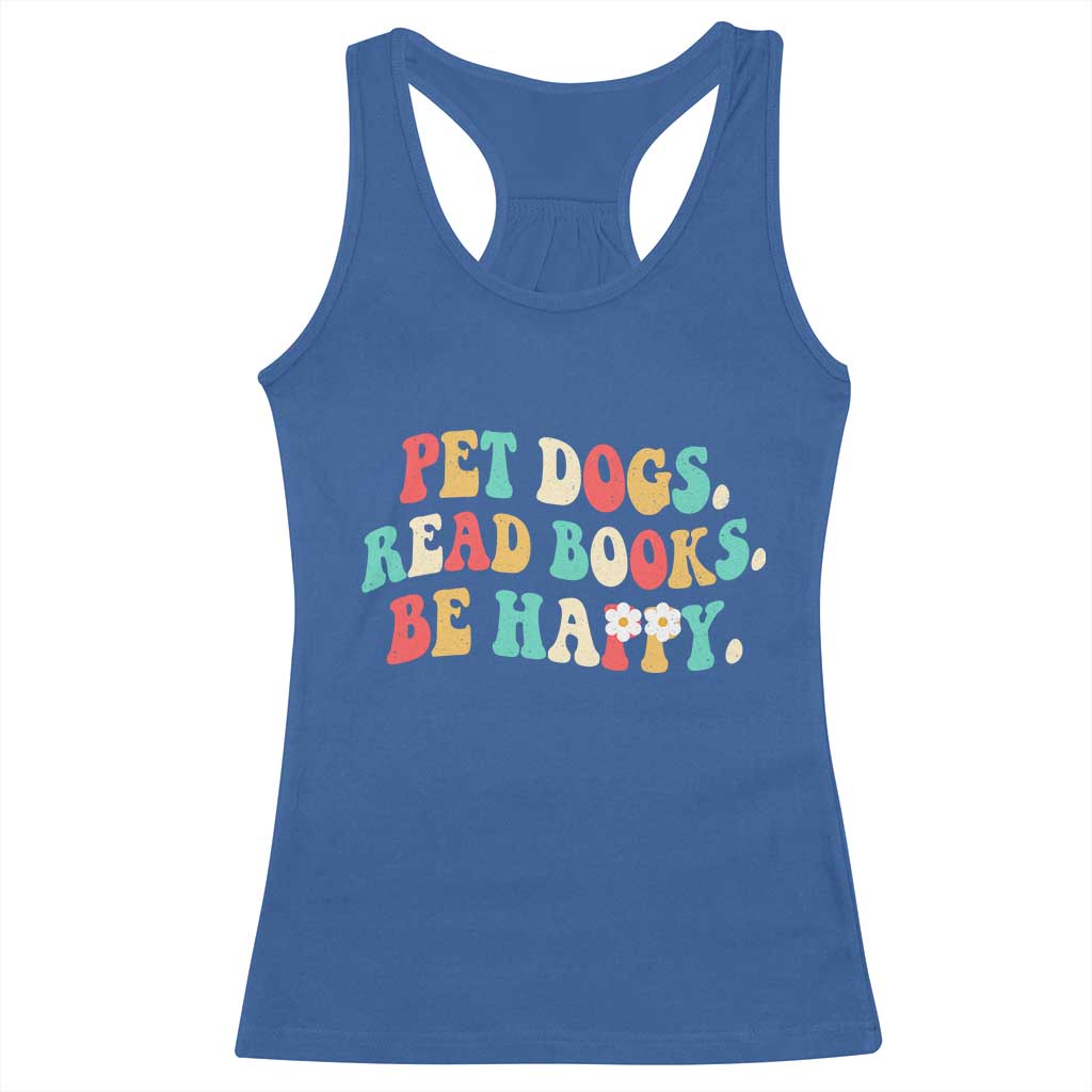 Dog Book Lover Racerback Tank Top Retro Groovy Flower Bookish Dog Mom Gift TS10 Royal Blue Print Your Wear