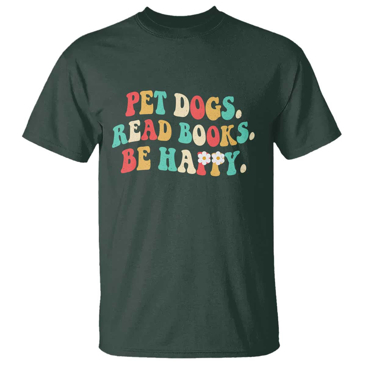 Dog Book Lover T Shirt Retro Groovy Flower Bookish Dog Mom Gift TS10 Dark Forest Green Print Your Wear