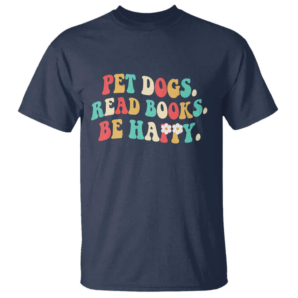 Dog Book Lover T Shirt Retro Groovy Flower Bookish Dog Mom Gift TS10 Navy Print Your Wear