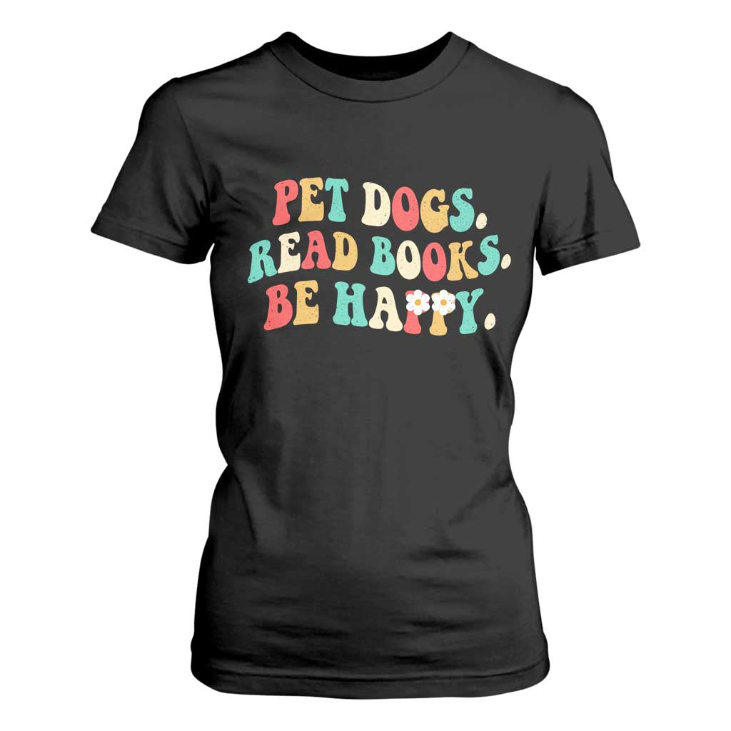 Dog Book Lover T Shirt For Women Retro Groovy Flower Bookish Dog Mom Gift TS10 Black Print Your Wear