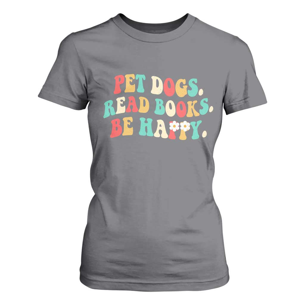 Dog Book Lover T Shirt For Women Retro Groovy Flower Bookish Dog Mom Gift TS10 Charcoal Print Your Wear