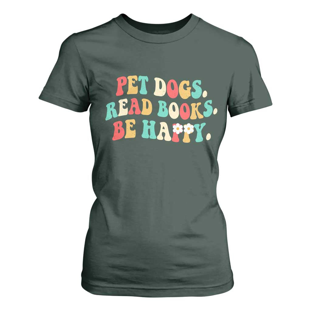 Dog Book Lover T Shirt For Women Retro Groovy Flower Bookish Dog Mom Gift TS10 Dark Forest Green Print Your Wear