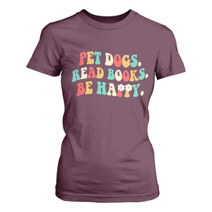 Dog Book Lover T Shirt For Women Retro Groovy Flower Bookish Dog Mom Gift TS10 Maroon Print Your Wear