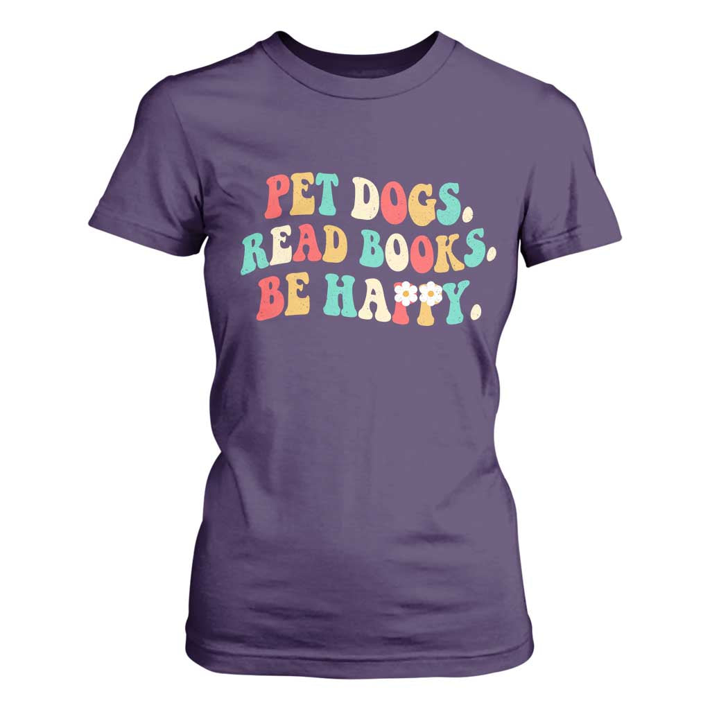 Dog Book Lover T Shirt For Women Retro Groovy Flower Bookish Dog Mom Gift TS10 Purple Print Your Wear