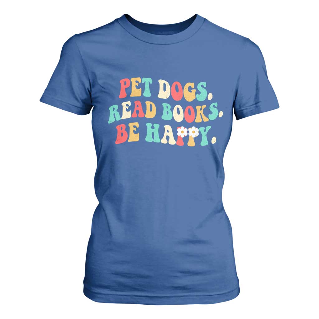 Dog Book Lover T Shirt For Women Retro Groovy Flower Bookish Dog Mom Gift TS10 Royal Blue Print Your Wear