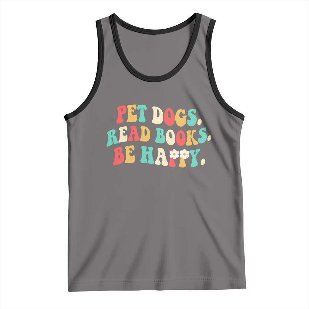 Dog Book Lover Tank Top Retro Groovy Flower Bookish Dog Mom Gift TS10 Deep Heather Black Print Your Wear