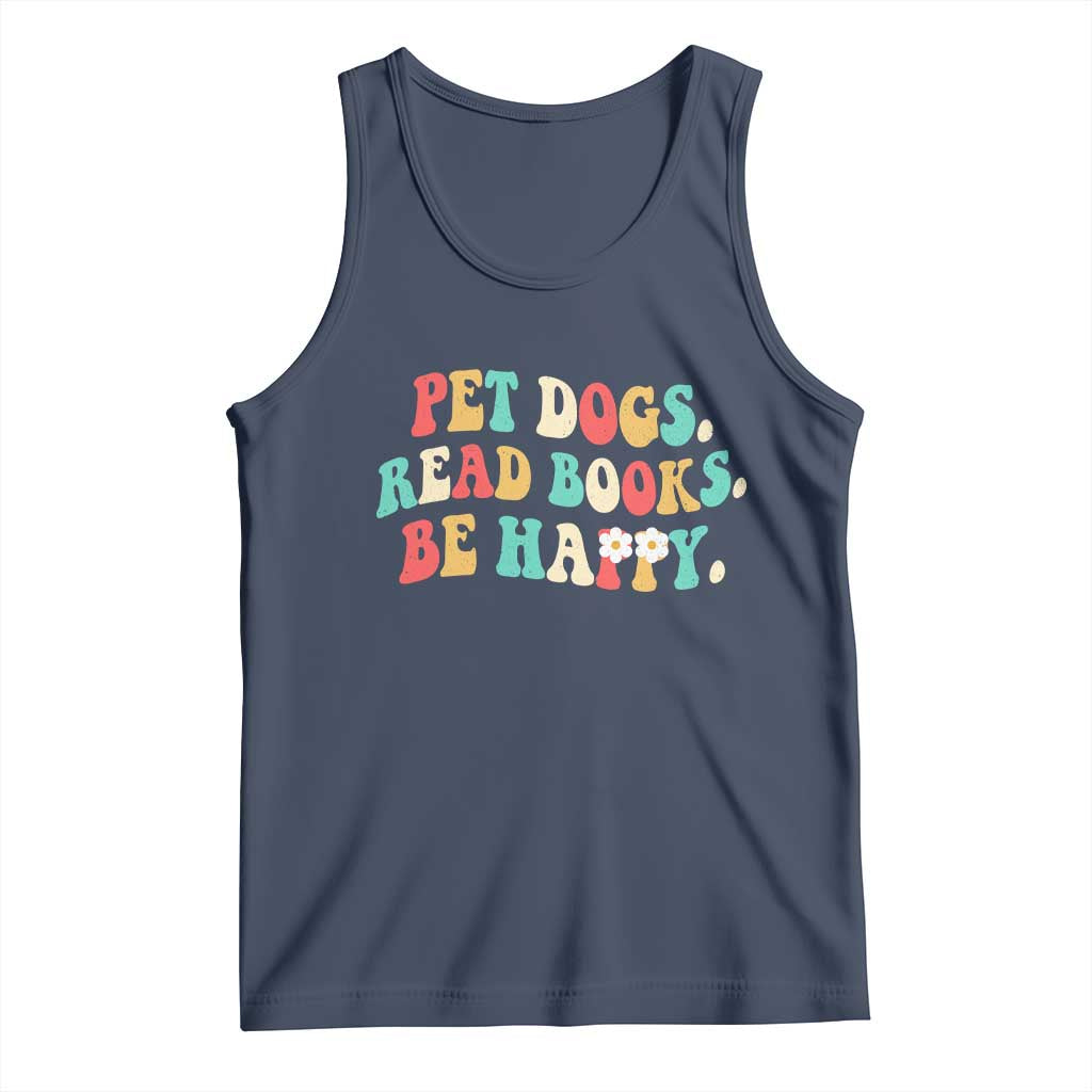Dog Book Lover Tank Top Retro Groovy Flower Bookish Dog Mom Gift TS10 Navy Print Your Wear