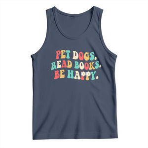 Dog Book Lover Tank Top Retro Groovy Flower Bookish Dog Mom Gift TS10 Navy Print Your Wear