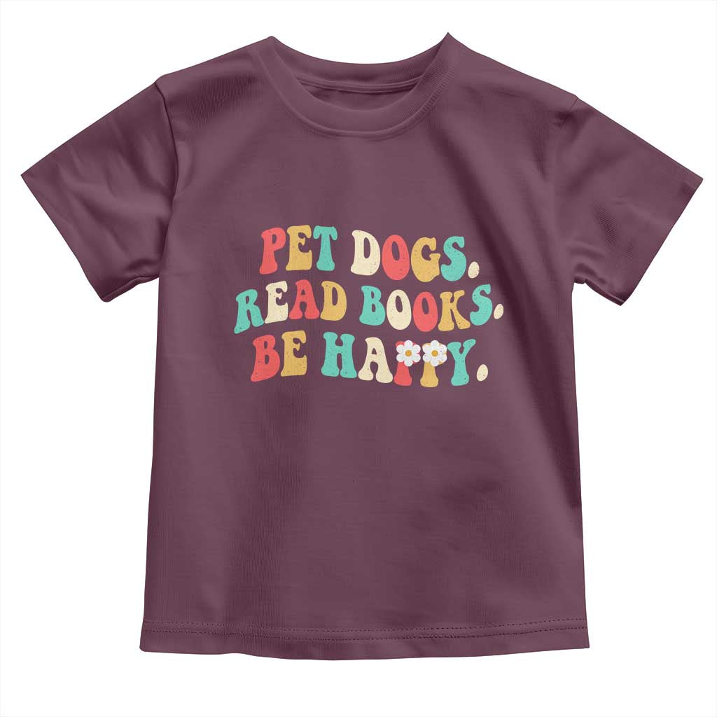 Dog Book Lover Toddler T Shirt Retro Groovy Flower Bookish Dog Mom Gift TS10 Maroon Print Your Wear