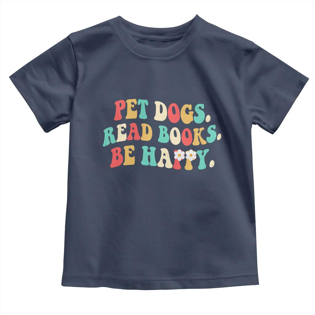 Dog Book Lover Toddler T Shirt Retro Groovy Flower Bookish Dog Mom Gift TS10 Navy Print Your Wear