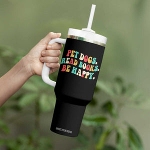 Dog Book Lover Tumbler With Handle Retro Groovy Flower Bookish Dog Mom Gift TS10 Print Your Wear