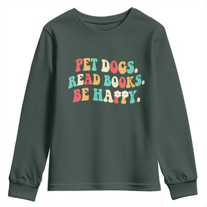 Dog Book Lover Youth Sweatshirt Retro Groovy Flower Bookish Dog Mom Gift TS10 Dark Forest Green Print Your Wear