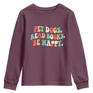 Dog Book Lover Youth Sweatshirt Retro Groovy Flower Bookish Dog Mom Gift TS10 Maroon Print Your Wear