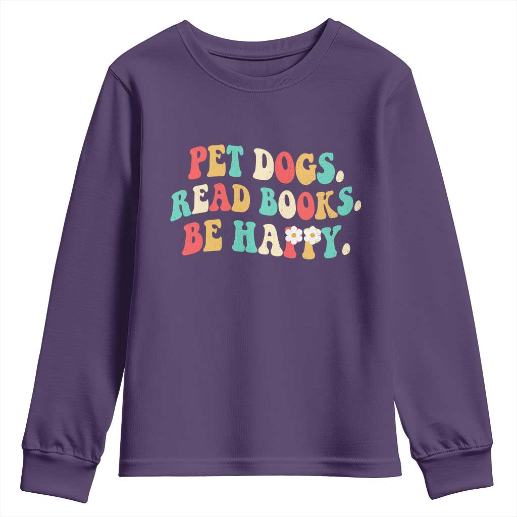 Dog Book Lover Youth Sweatshirt Retro Groovy Flower Bookish Dog Mom Gift TS10 Purple Print Your Wear
