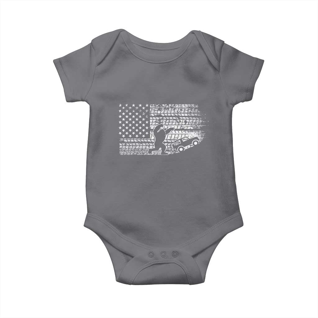Bigfoot Offroad Car Baby Onesie Retro Sasquatch 4x4 UTV ATV Funny American Flag TS10 Charcoal Print Your Wear