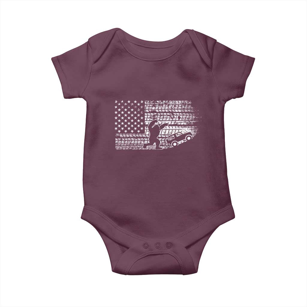 Bigfoot Offroad Car Baby Onesie Retro Sasquatch 4x4 UTV ATV Funny American Flag TS10 Maroon Print Your Wear