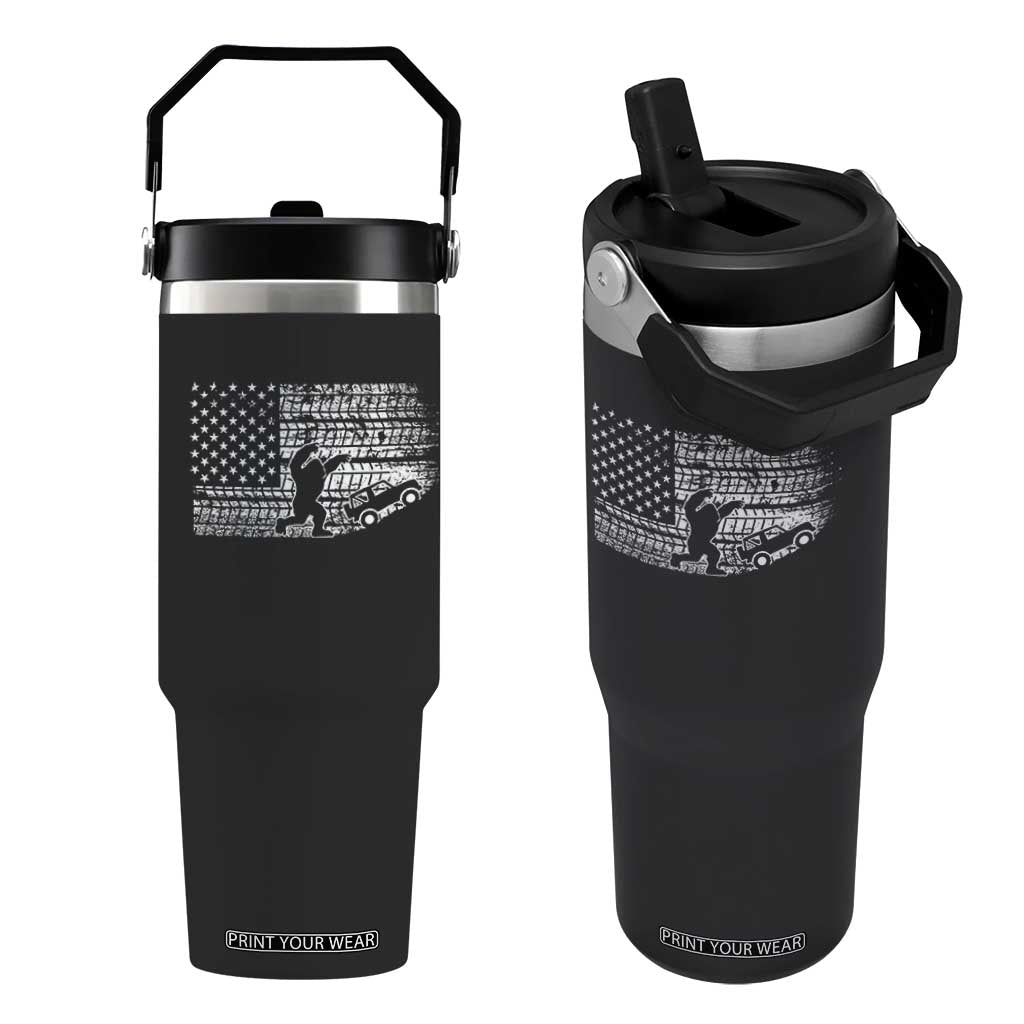 Bigfoot Offroad Car Flip Straw Tumbler Retro Sasquatch 4x4 UTV ATV Funny American Flag TS10 One Size: 30 oz Black Print Your Wear