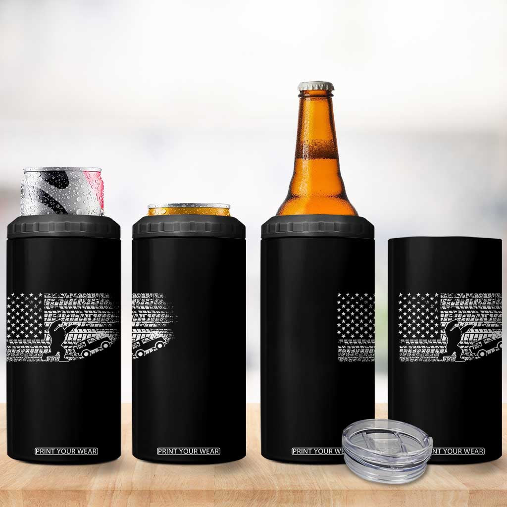 Bigfoot Offroad Car 4 in 1 Can Cooler Tumbler Retro Sasquatch 4x4 UTV ATV Funny American Flag TS10 Print Your Wear