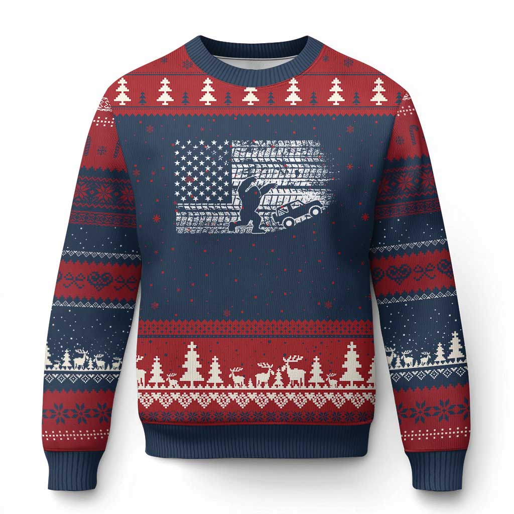 Bigfoot Offroad Car Ugly Christmas Sweater Retro Sasquatch 4x4 UTV ATV Funny American Flag TS10 Navy Red Print Your Wear