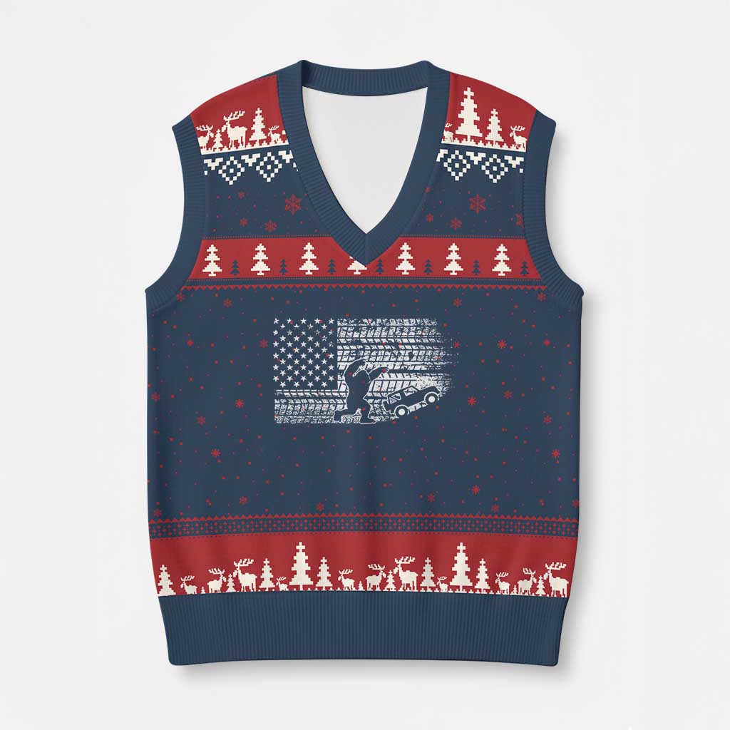 Bigfoot Offroad Car V-Neck Knit Sweater Vest Retro Sasquatch 4x4 UTV ATV Funny American Flag TS10 Navy Red Print Your Wear