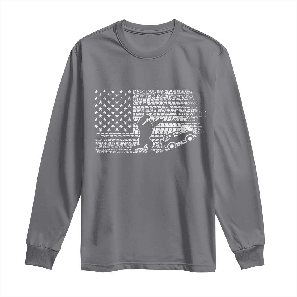 Bigfoot Offroad Car Long Sleeve Shirt Retro Sasquatch 4x4 UTV ATV Funny American Flag TS10 Charcoal Print Your Wear