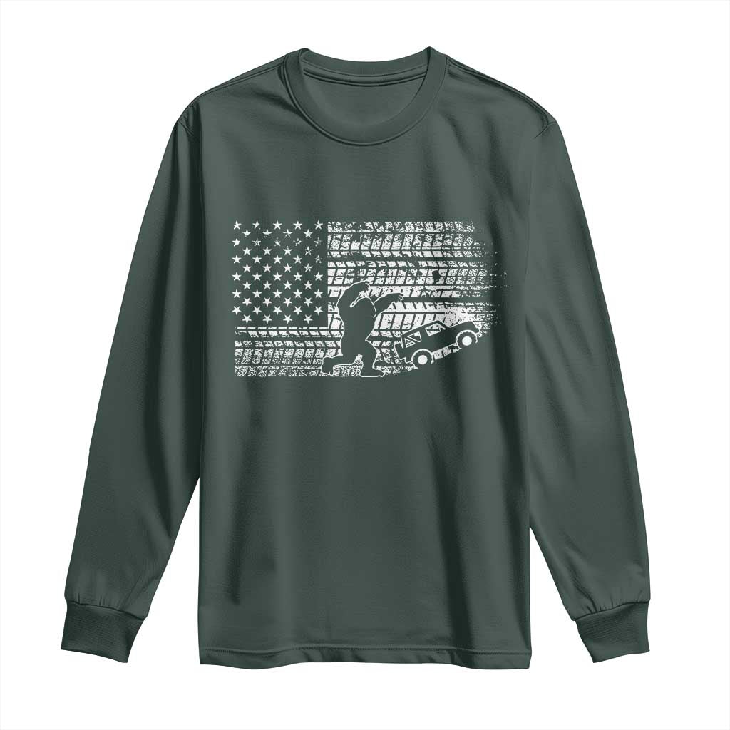 Bigfoot Offroad Car Long Sleeve Shirt Retro Sasquatch 4x4 UTV ATV Funny American Flag TS10 Dark Forest Green Print Your Wear