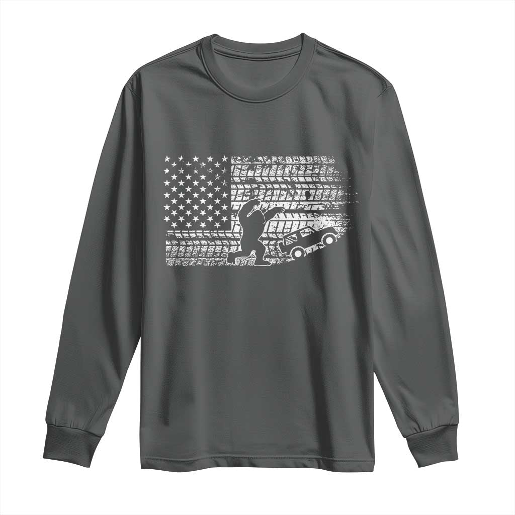Bigfoot Offroad Car Long Sleeve Shirt Retro Sasquatch 4x4 UTV ATV Funny American Flag TS10 Dark Heather Print Your Wear